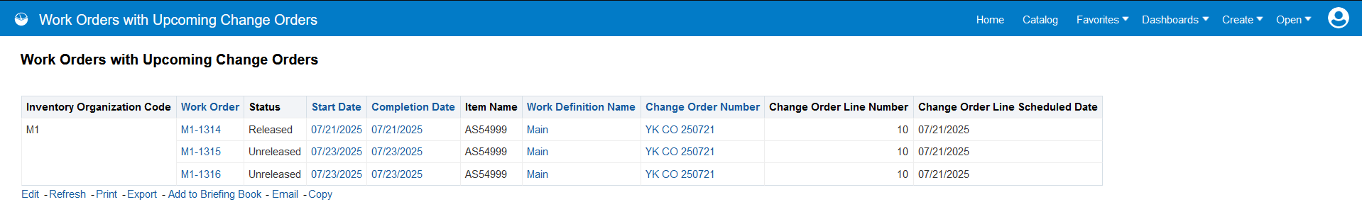 変更オーダーのある作業オーダー分析