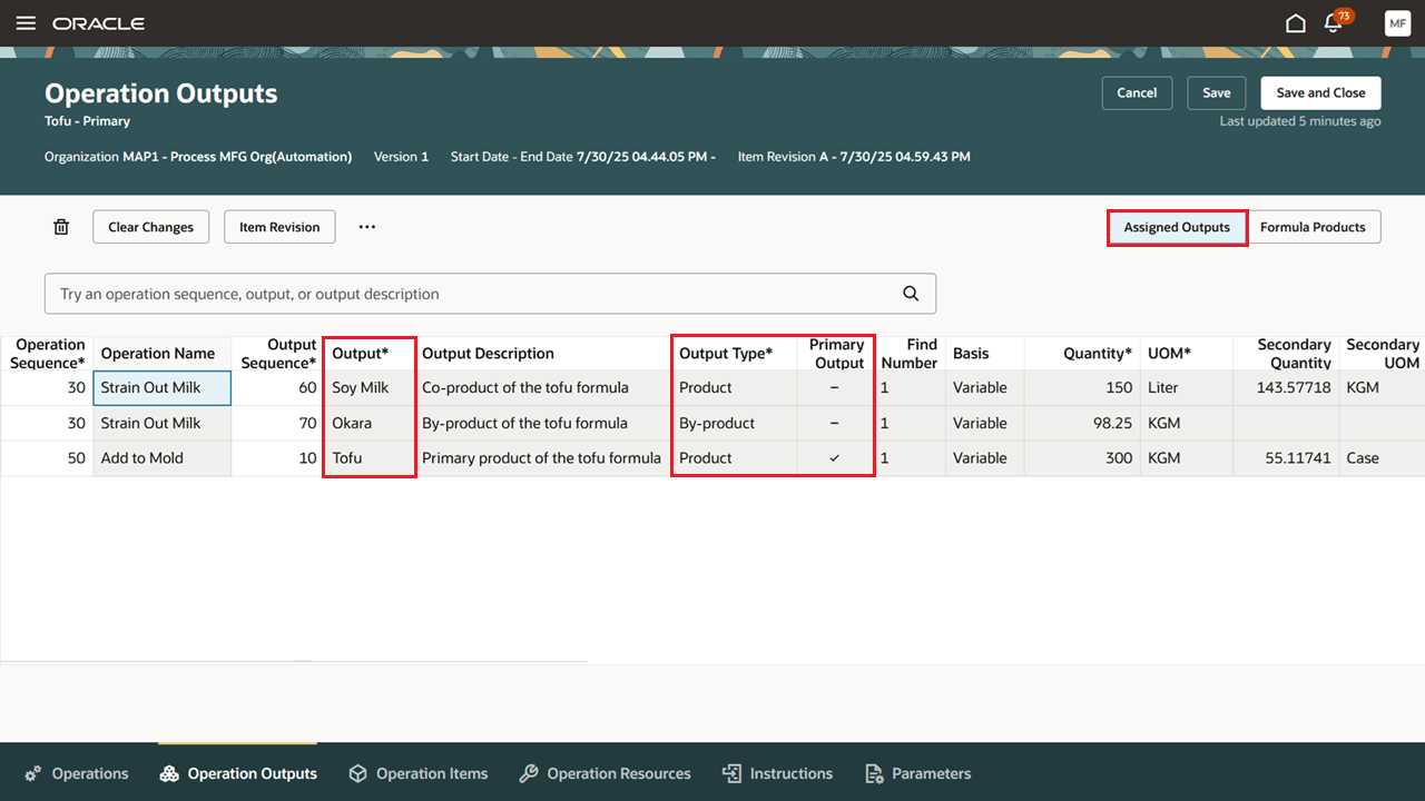 割当済出力としてのフォーミュラ製品