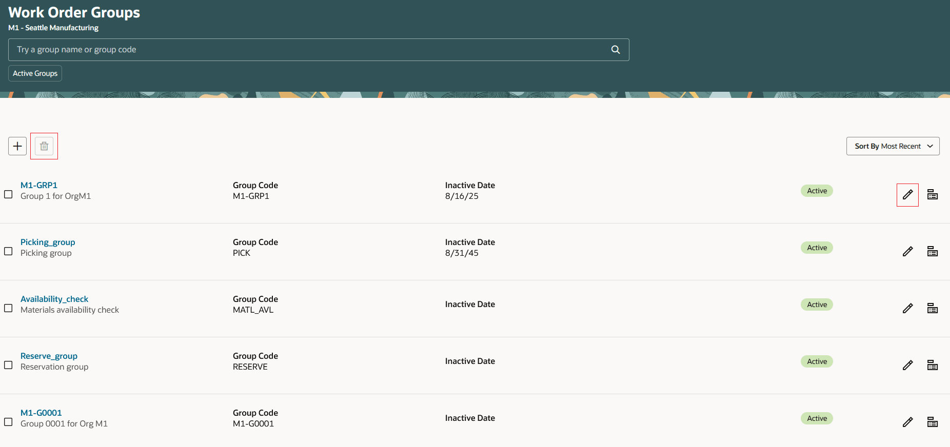 作業オーダー・グループの管理