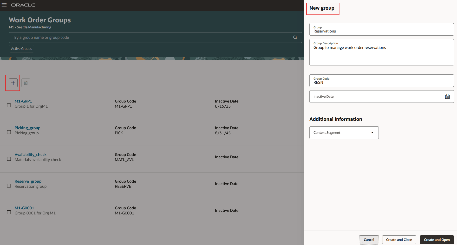 作業オーダー・グループの作成