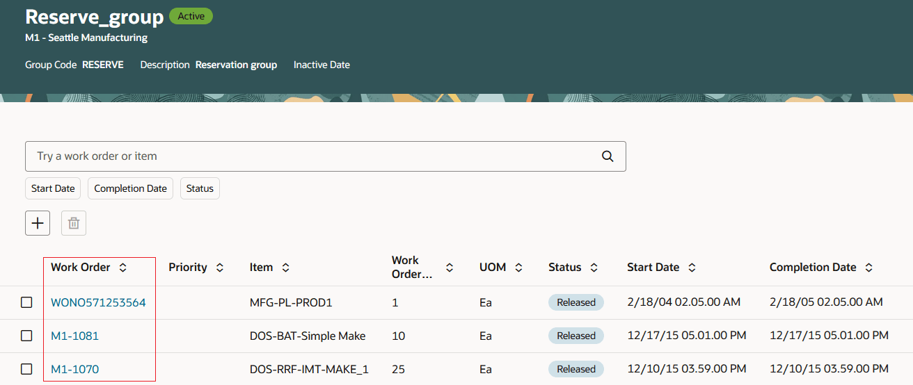 作業オーダーをグループに追加