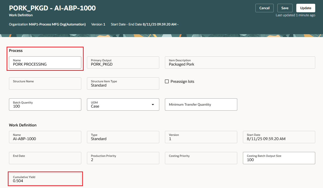 プロセスWOK定義の累積歩留