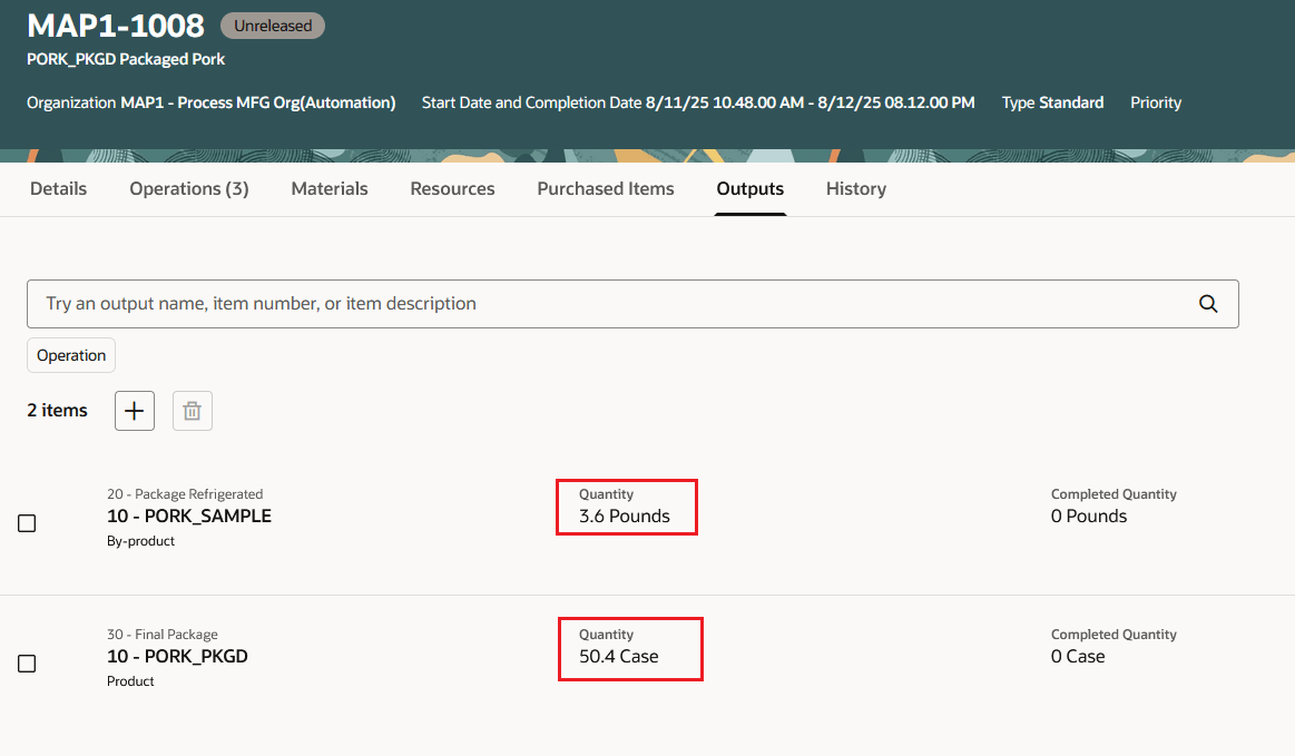 工程歩留値に基づく作業オーダー出力の処理