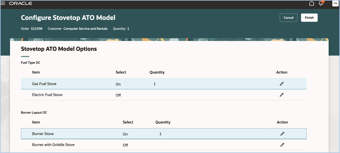 「終了」をクリックして、品目の構成および関連属性を表示します。