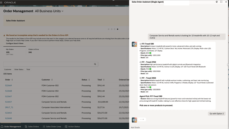 エージェントはドラフト・オーダー用に選択する製品を表示します