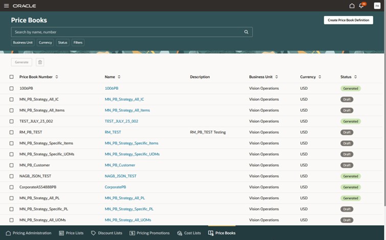 価格台帳の要約リストを確認します。