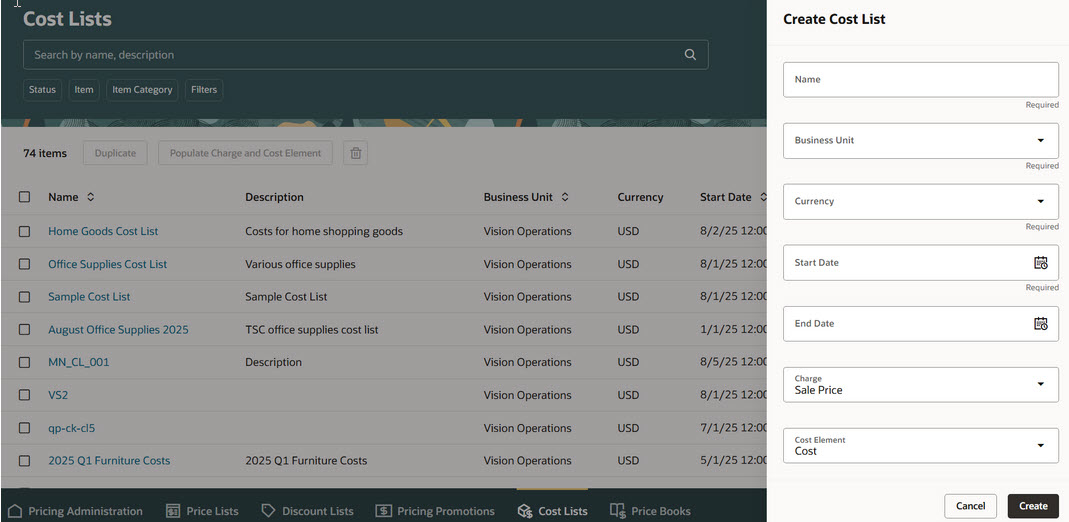 原価リストの作成