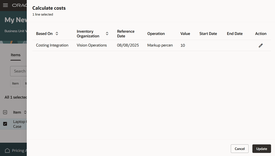 「コストの計算」ダイアログ