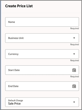 価格表の作成時にデフォルト手数料を選択すると、その手数料が他の設定のデフォルト値として作業領域に表示されます。