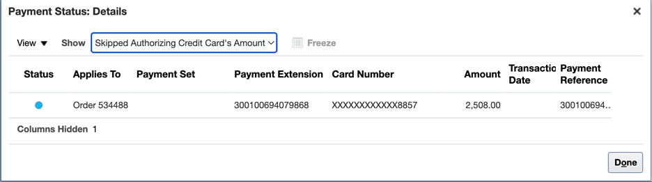 「支払ステータス」ダイアログ