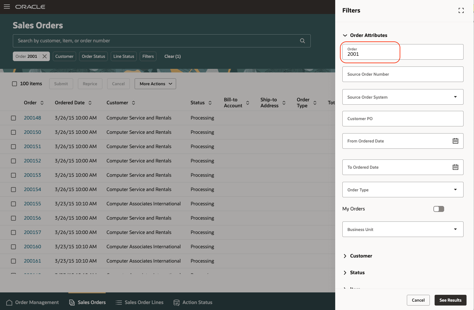 オーダー順序から開始する範囲からのオーダーのクローズ