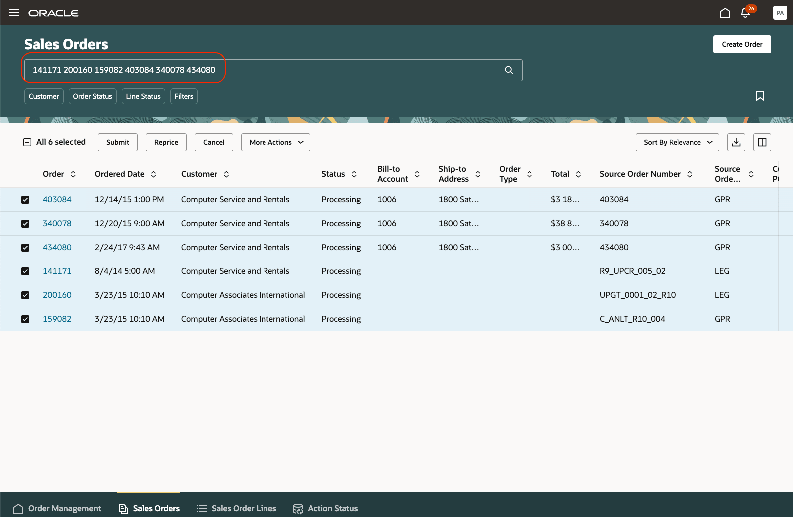 一連のオーダーのクローズ