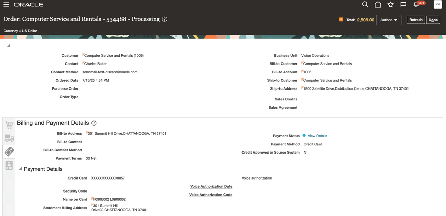 支払ステータスの横にある詳細の表示