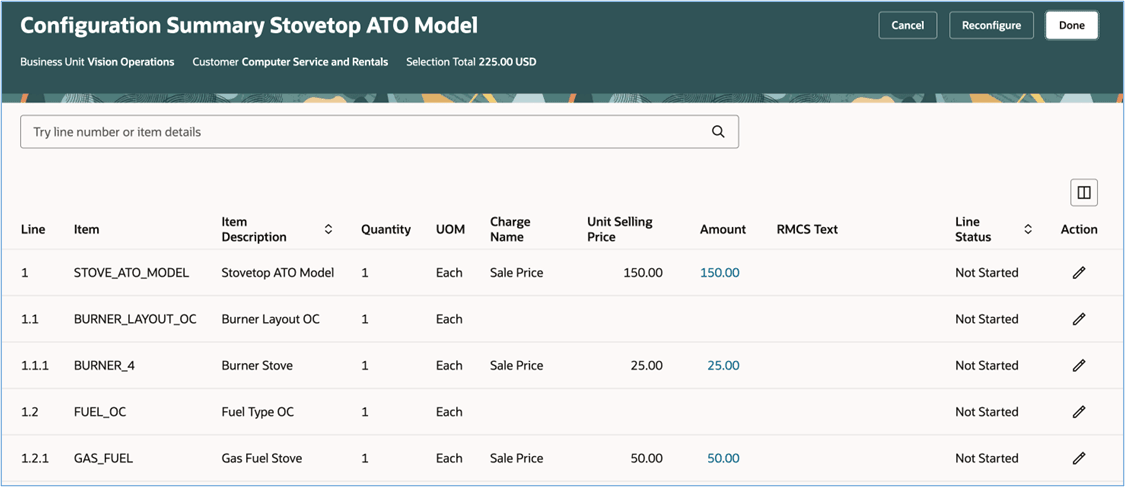 「完了」をクリックして変更を保存し、「オーダー」ページに戻るか、「再構成」をクリックしてオプションを変更します。