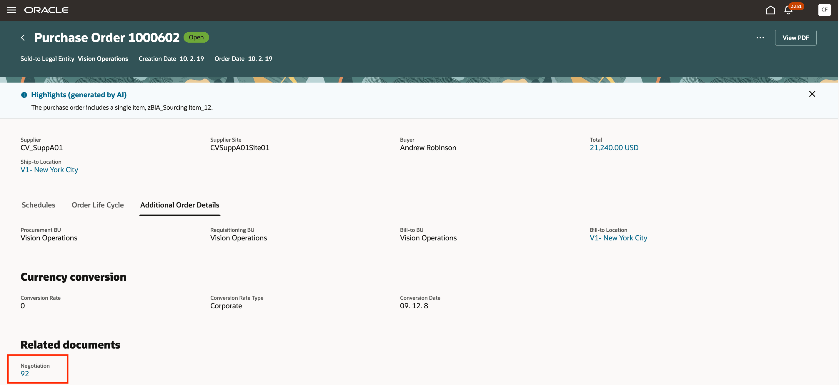 追加オーダー詳細からのネゴシエーションの表示