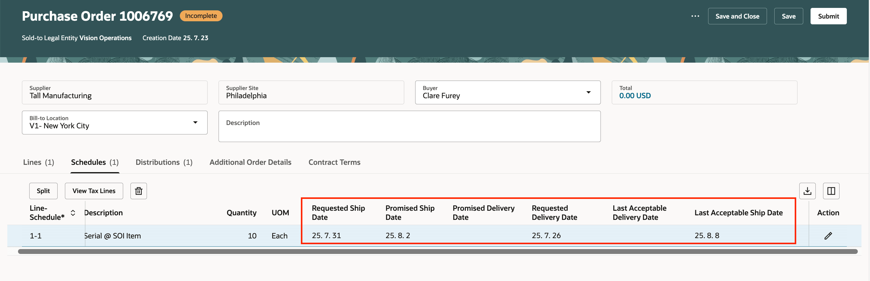スケジュール表の日付フィールド