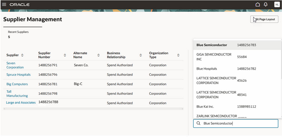 クイック・アクセスでのサプライヤの検索