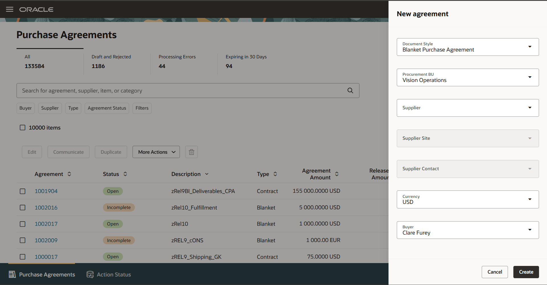 新規購買契約ヘッダーにキー購買契約ヘッダー属性の入力