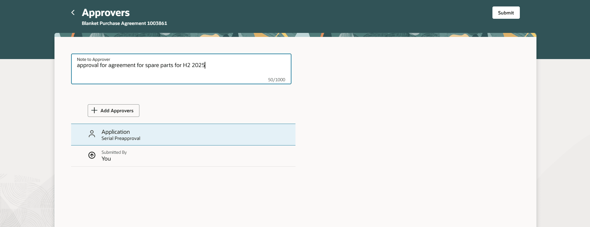 購買契約の承認者リストのプレビュー