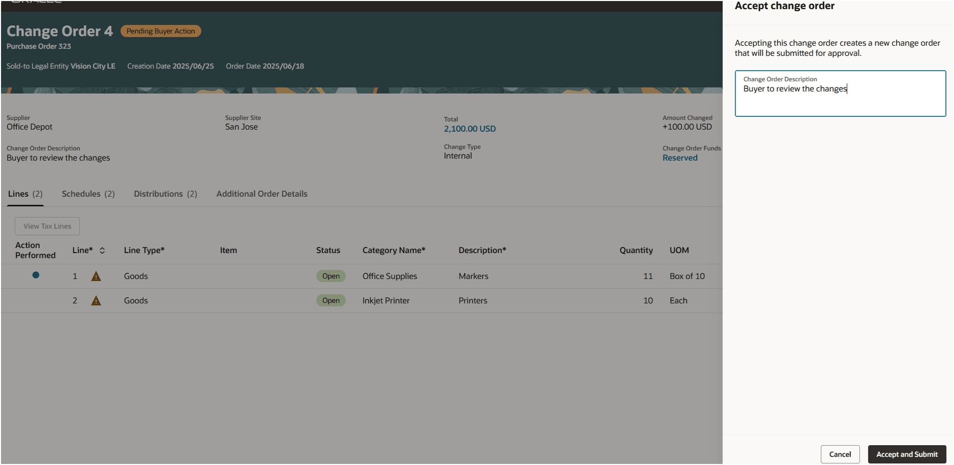 バイヤーが変更を受け入れる