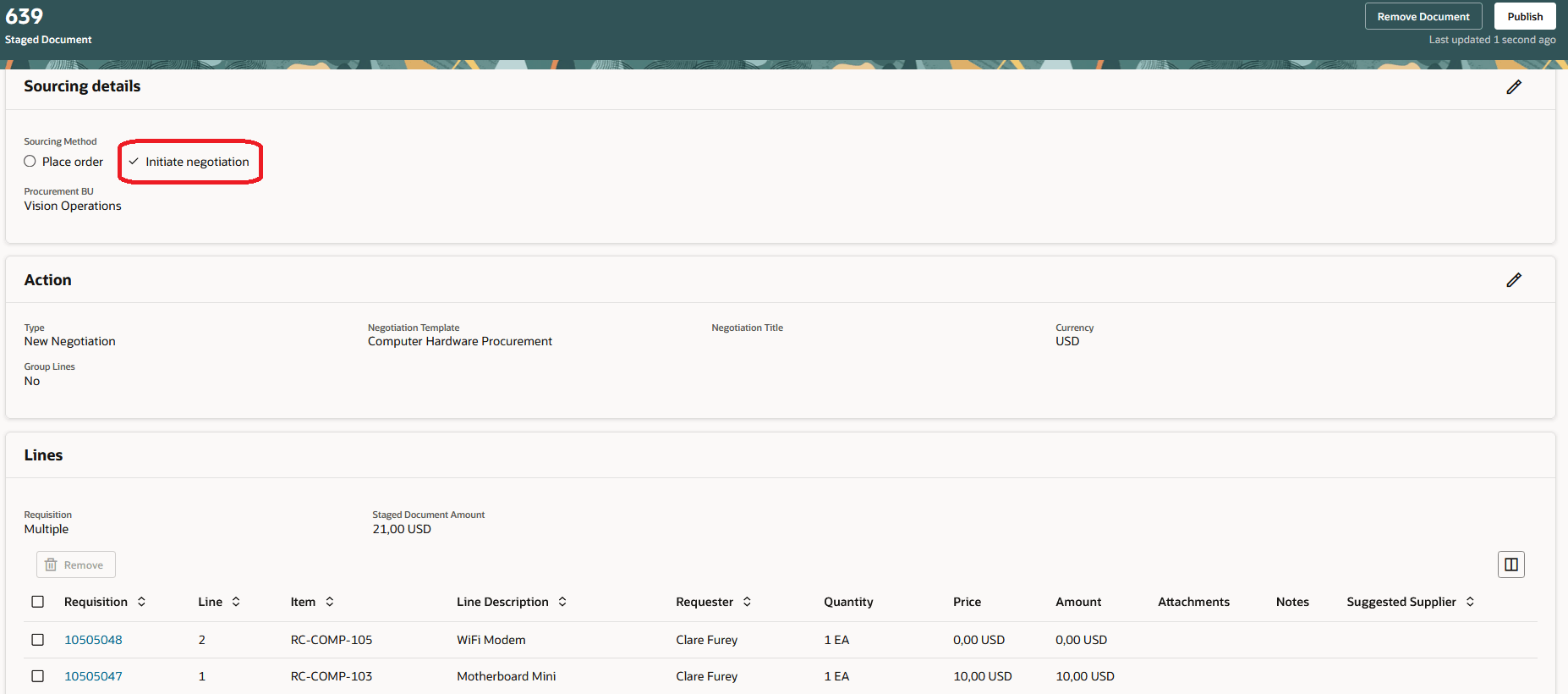 ネゴシエーション・ソーシング・メソッドのあるステージング済文書