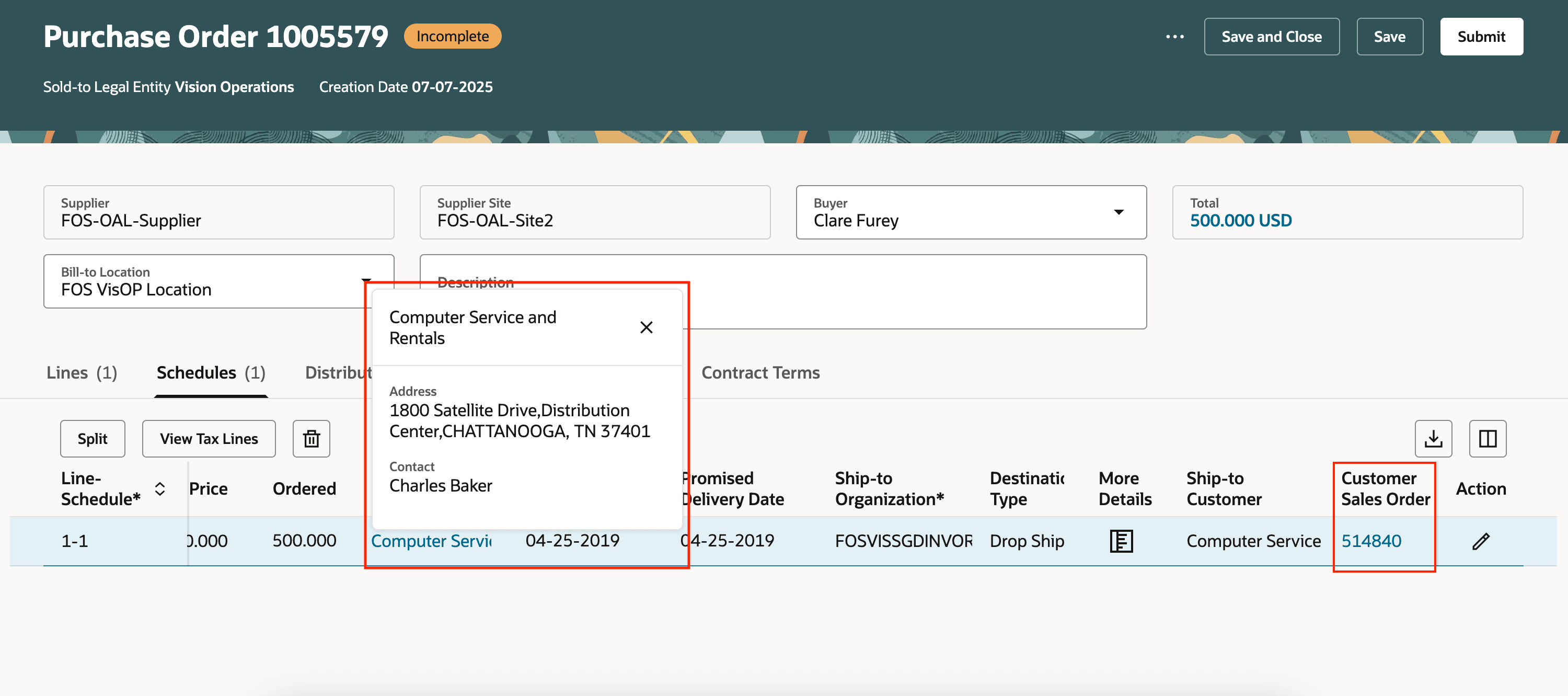 出荷先顧客および顧客販売オーダー・ポップ・アップ