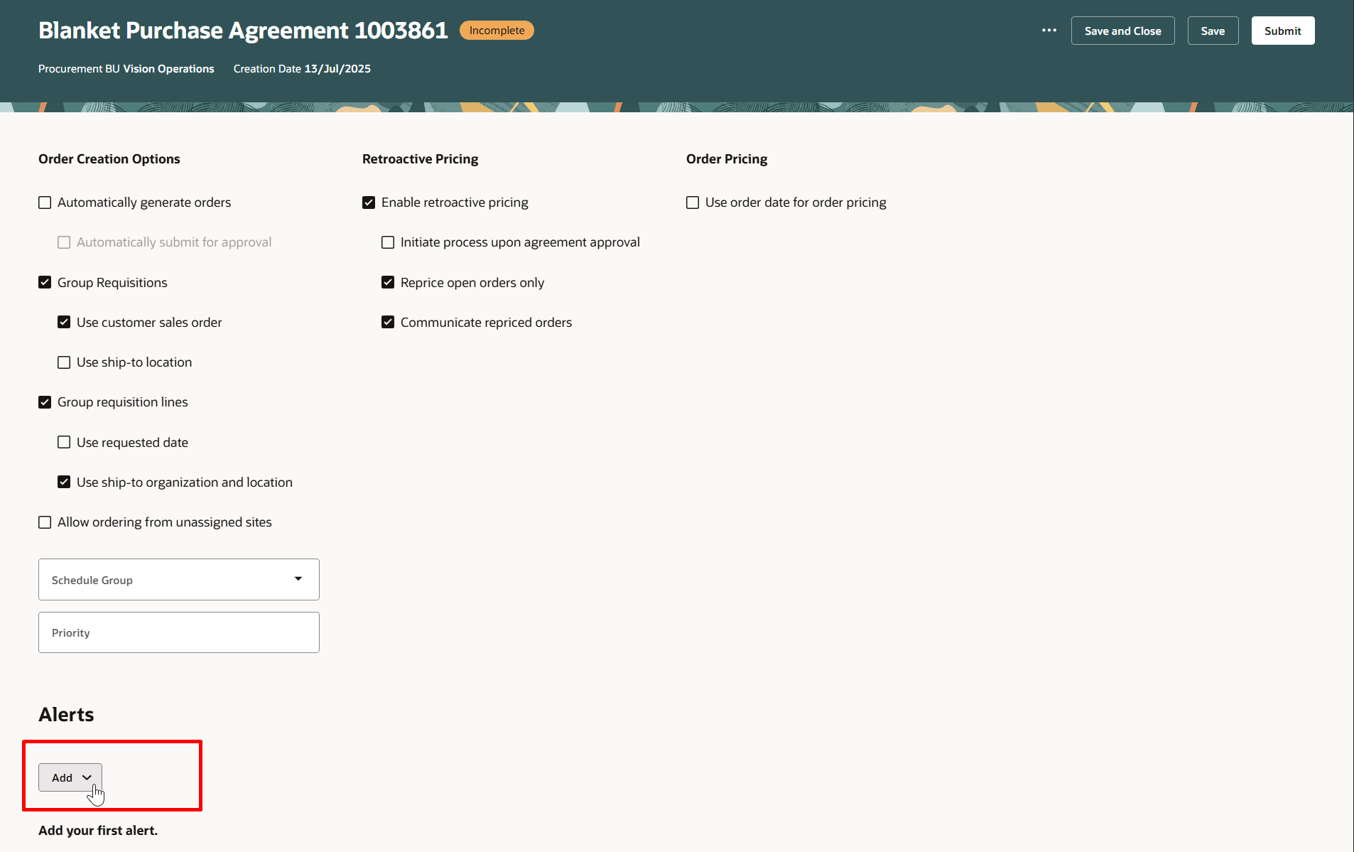「Add to Create Alert」をクリック