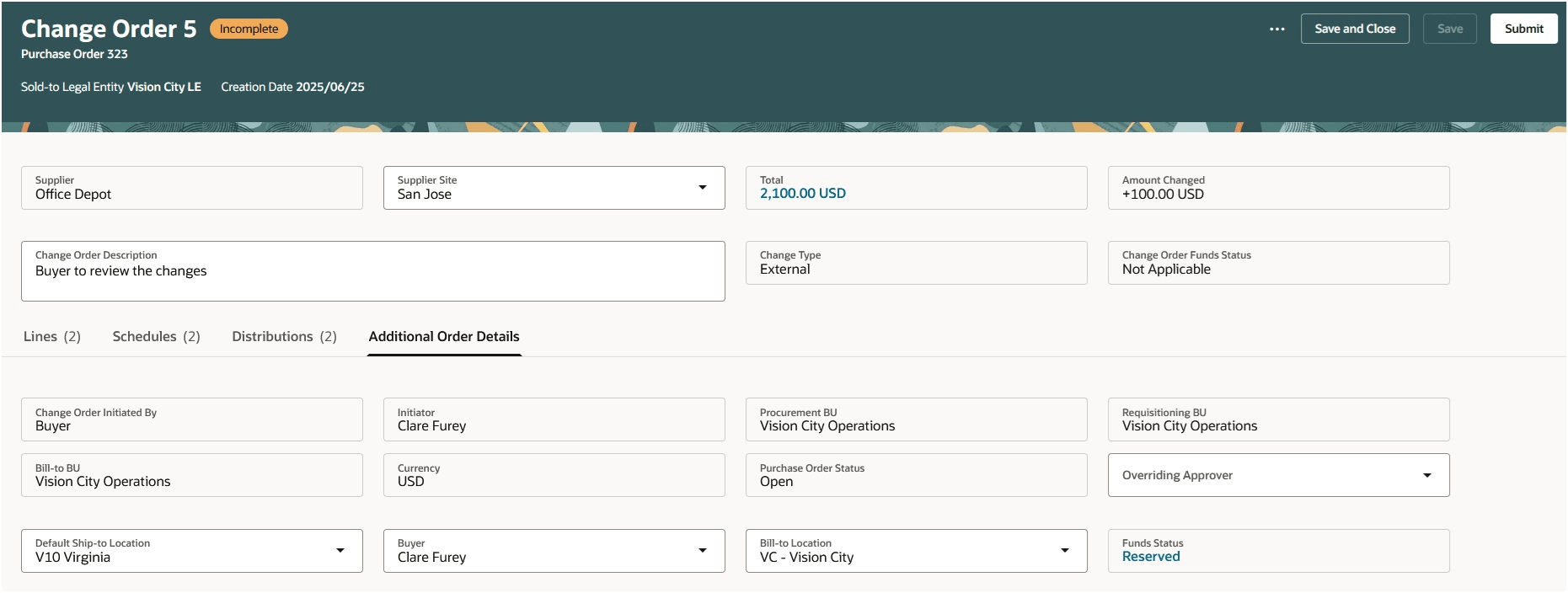 バイヤーによる依頼者開始変更オーダーの編集