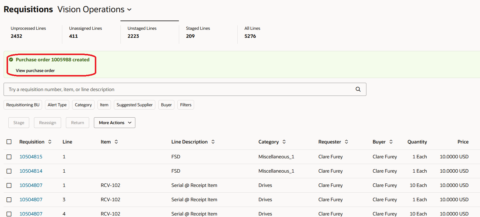購買オーダー・ハイパーリンク付き確認メッセージ