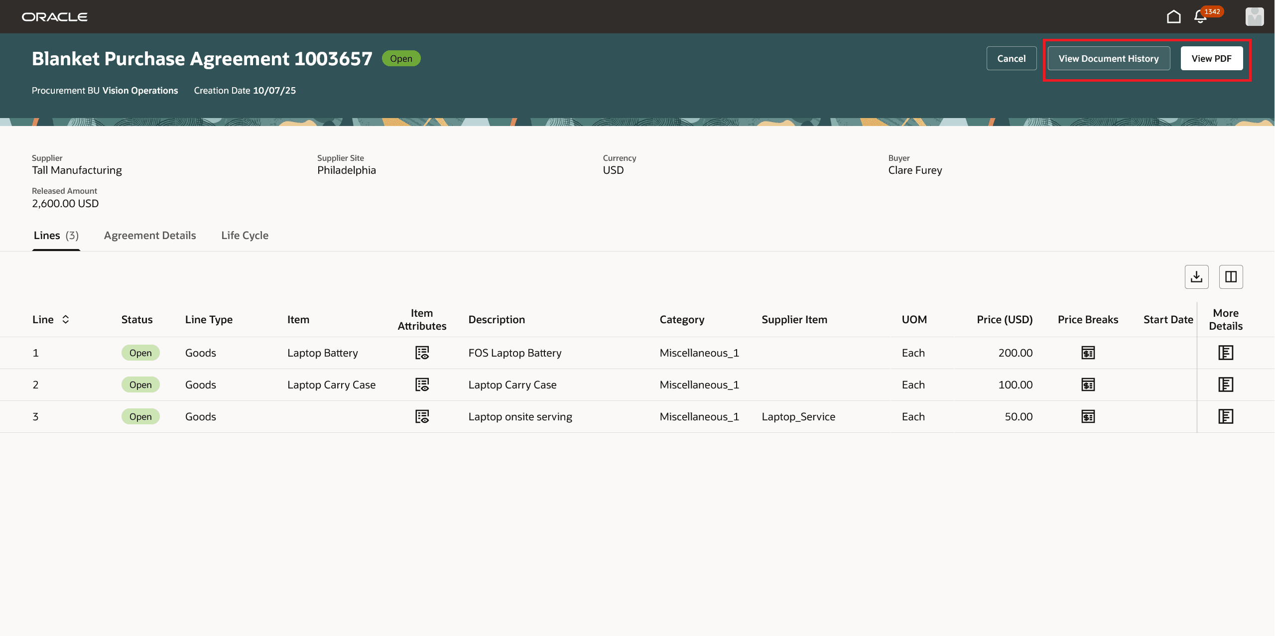 購買契約の表示ページの処理