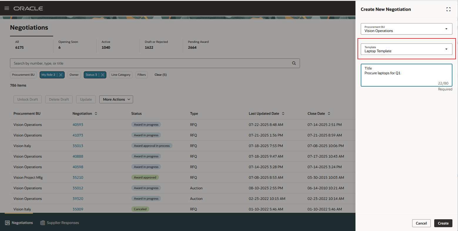テンプレートを使用したネゴシエーションの作成