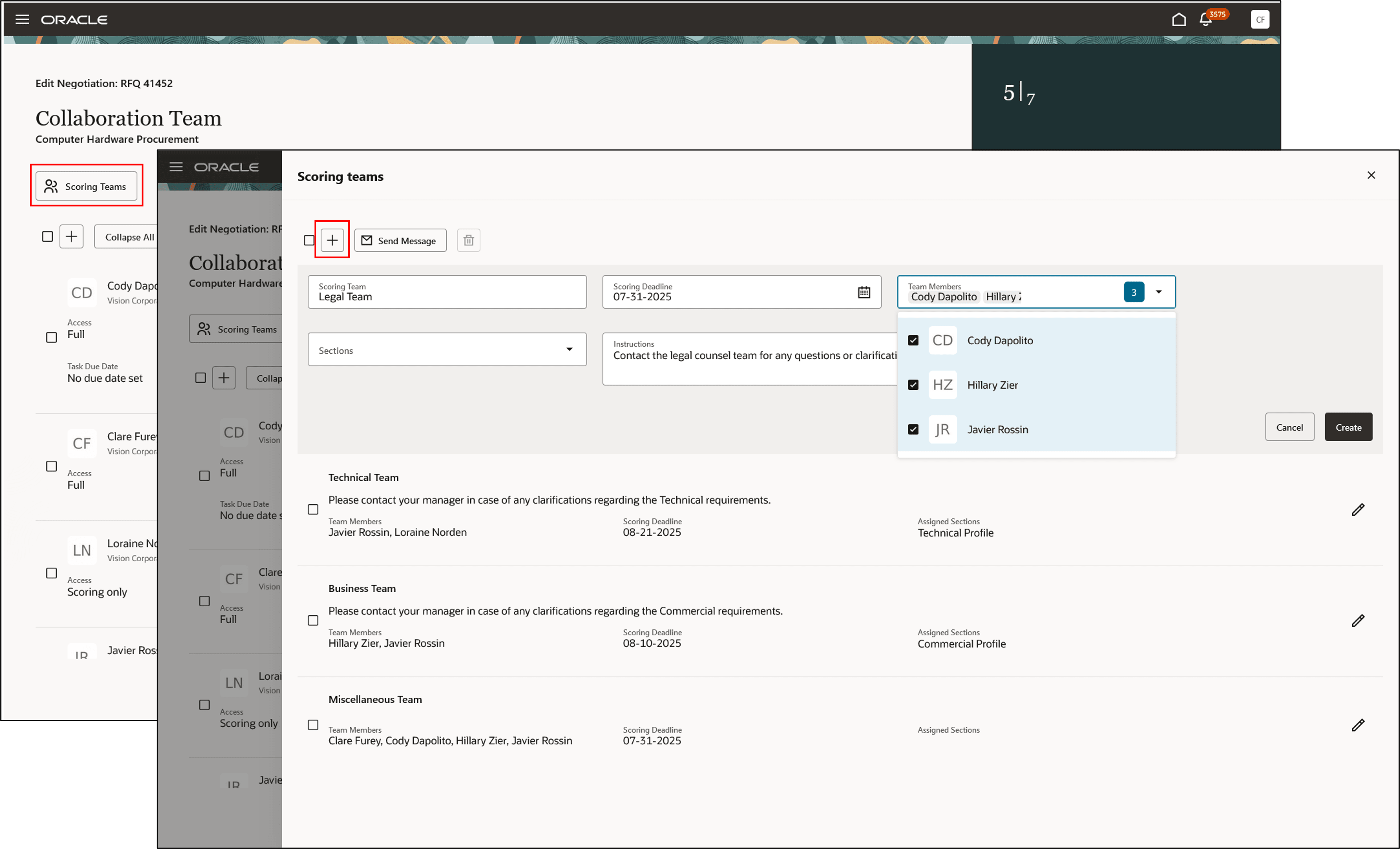 サプライヤ・レスポンスを評価するためのスコアリング・チームの作成
