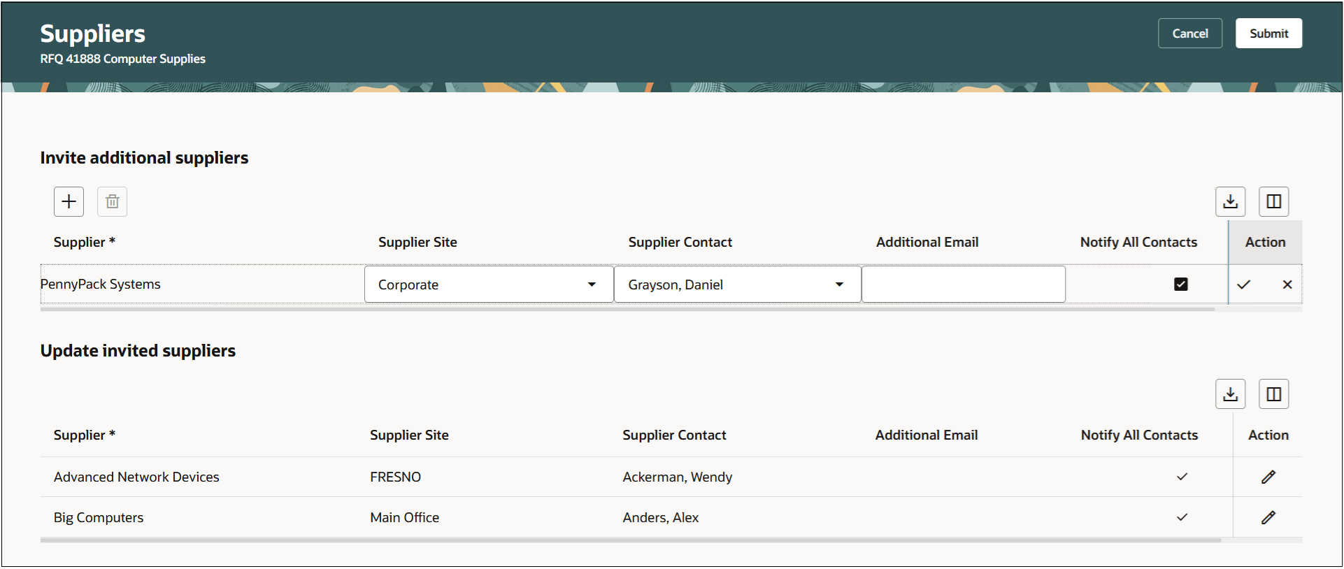 追加サプライヤへの参加依頼