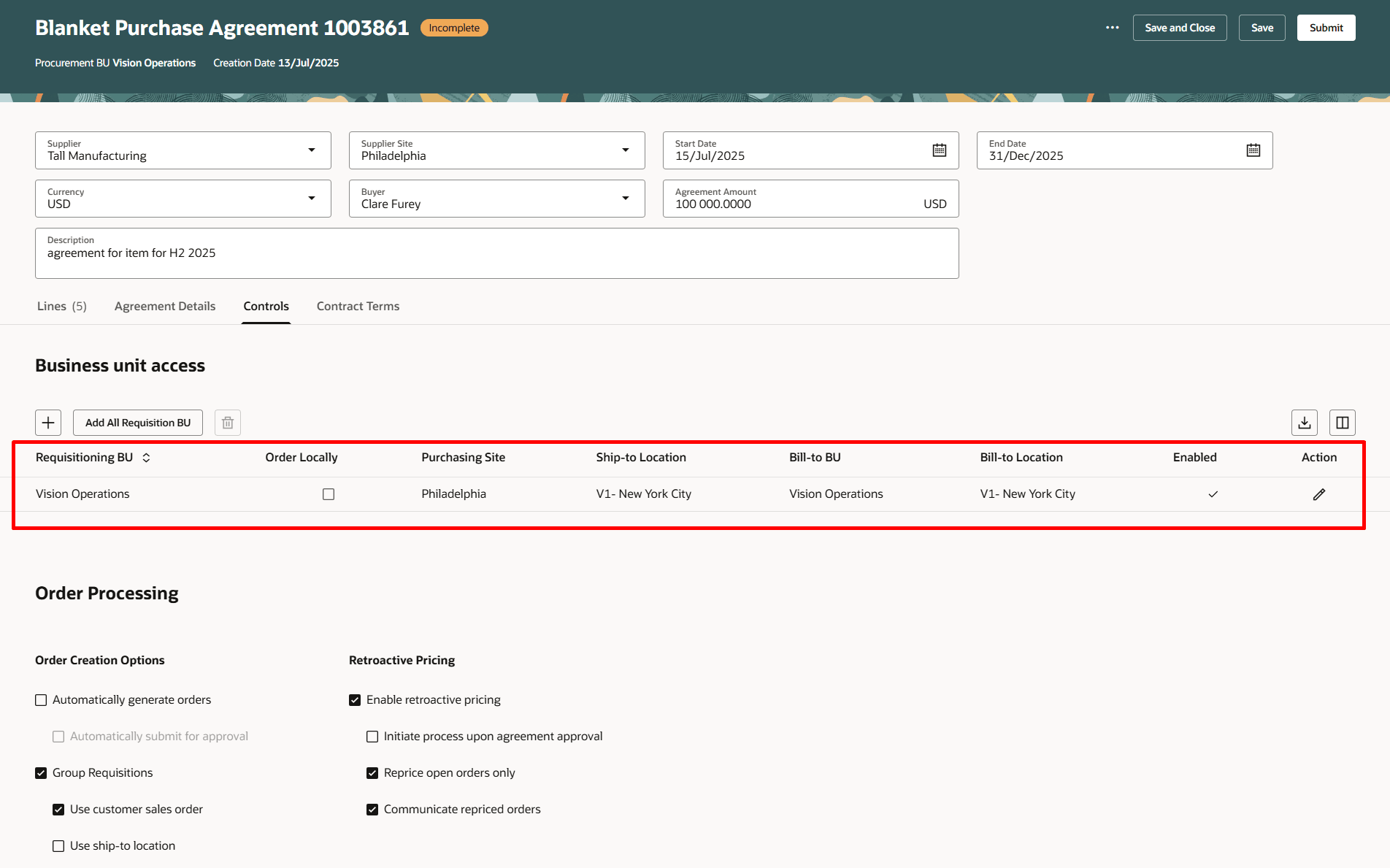 ビジネス・ユニット・アクセス