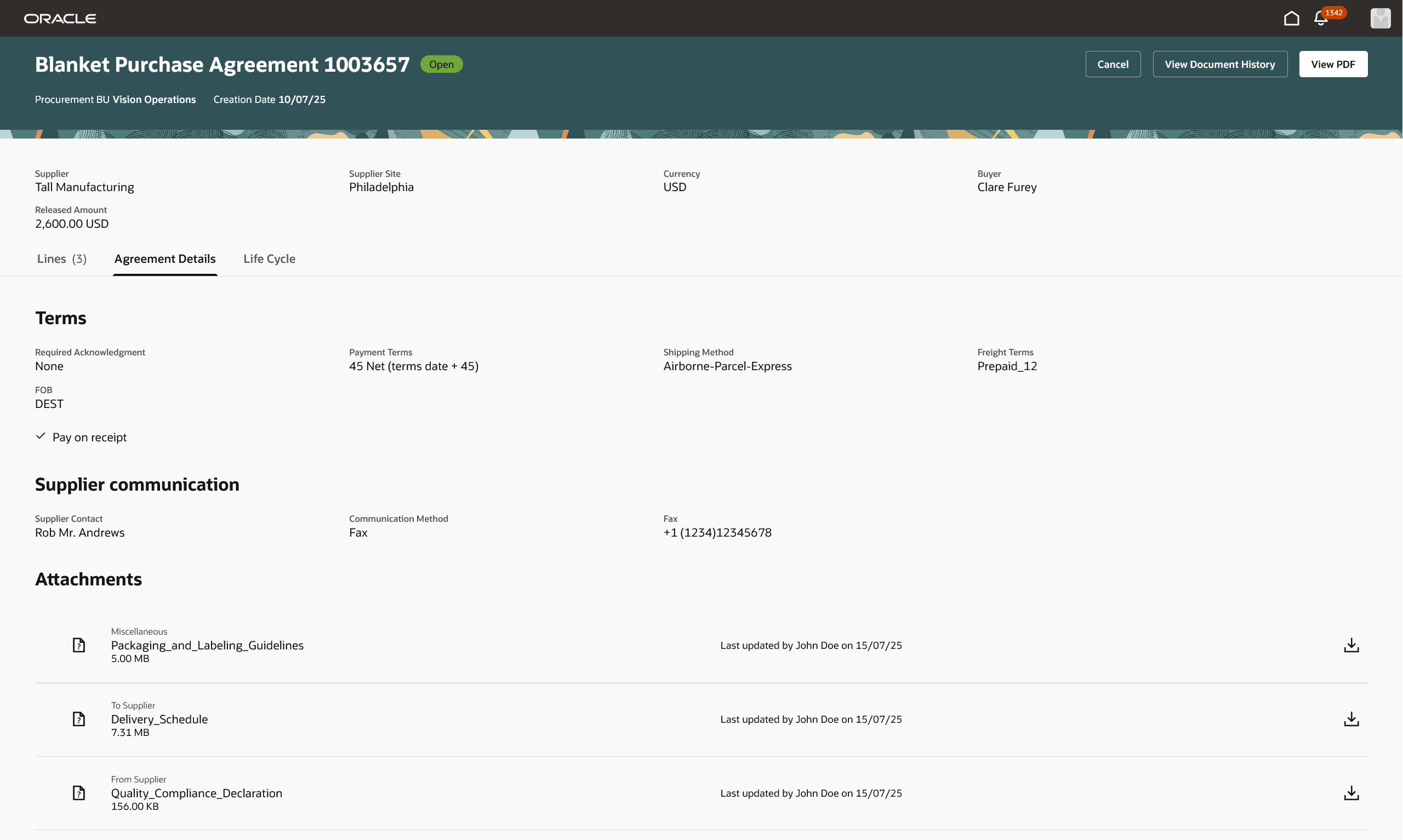 購買契約の表示 - 契約詳細