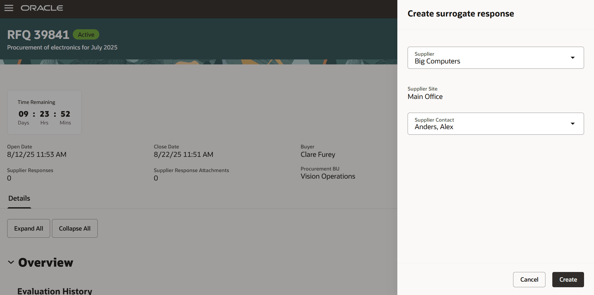 サプライヤ詳細の選択