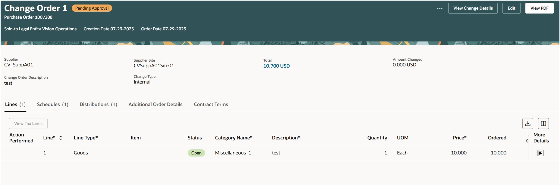 変更オーダーを依頼者として表示