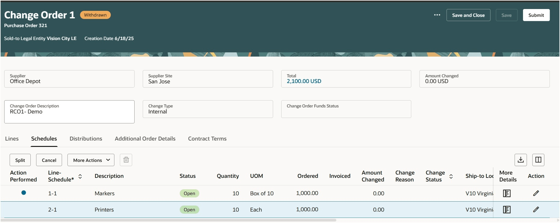 変更オーダーのスケジュールのレビュー