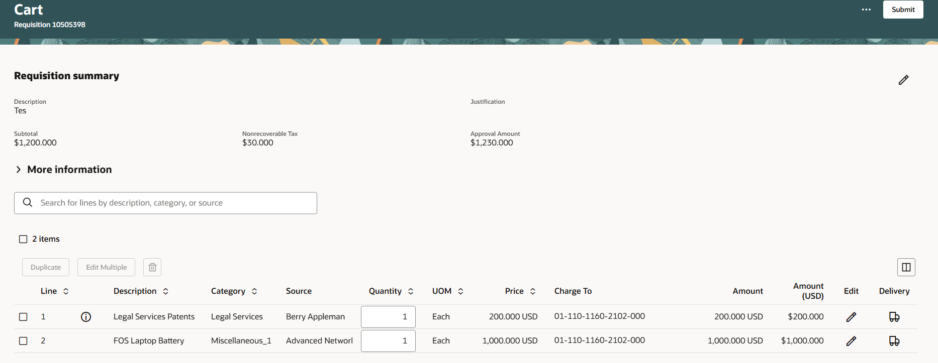 ショッピング・カートに借方勘定を表示