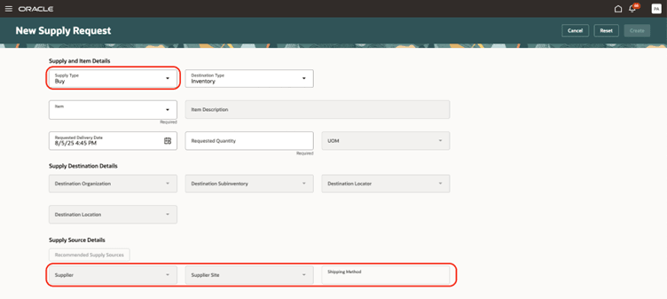 リクエストを完了するために必要な属性を持つページ