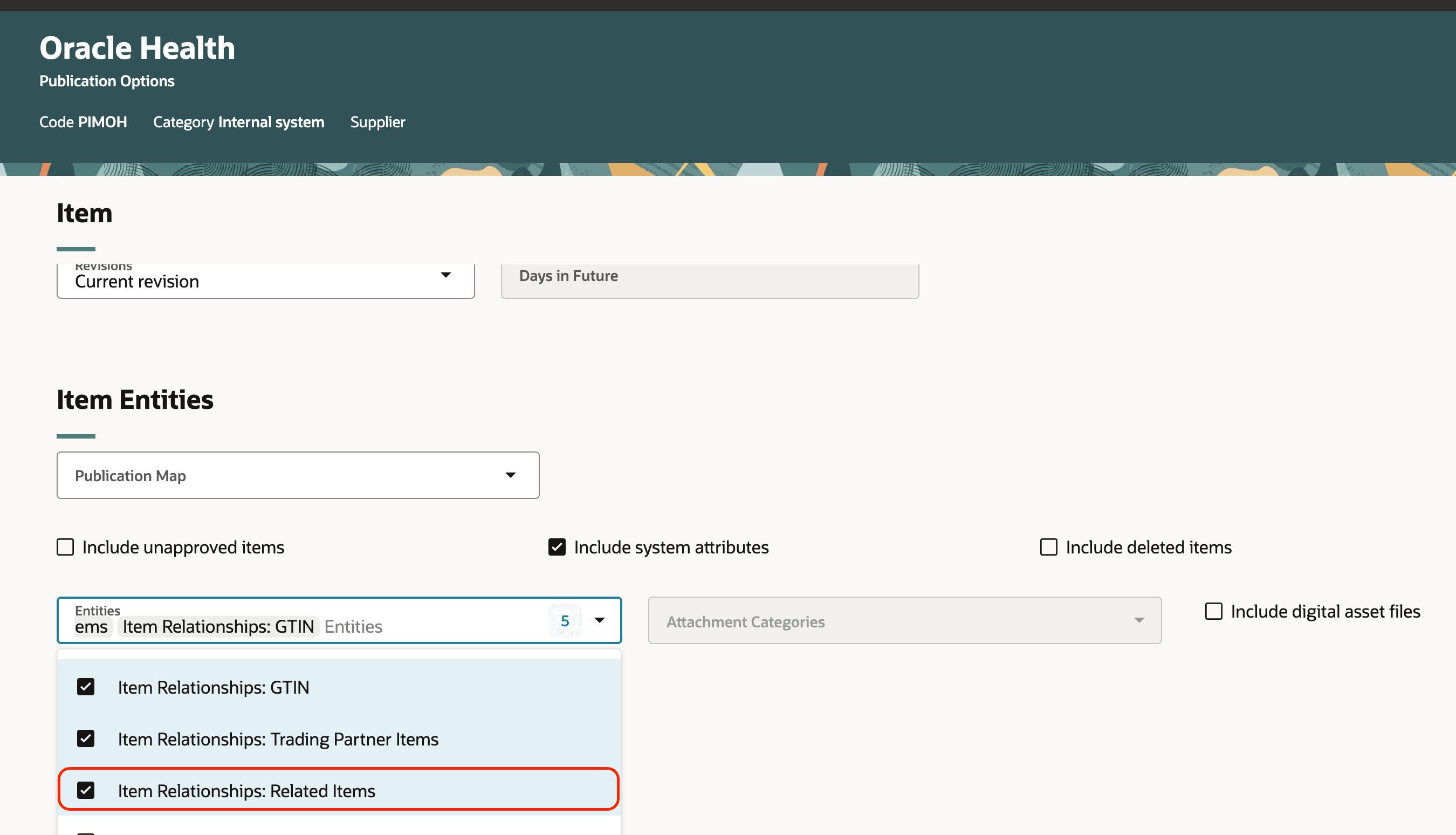 関連品目品目関係の公開
