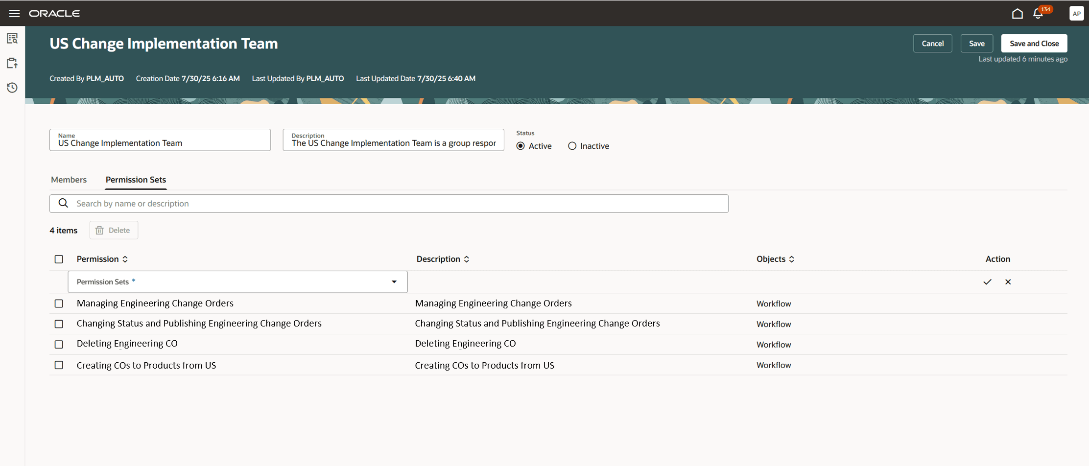 「チームの作成」ページの「権限セット」タブ