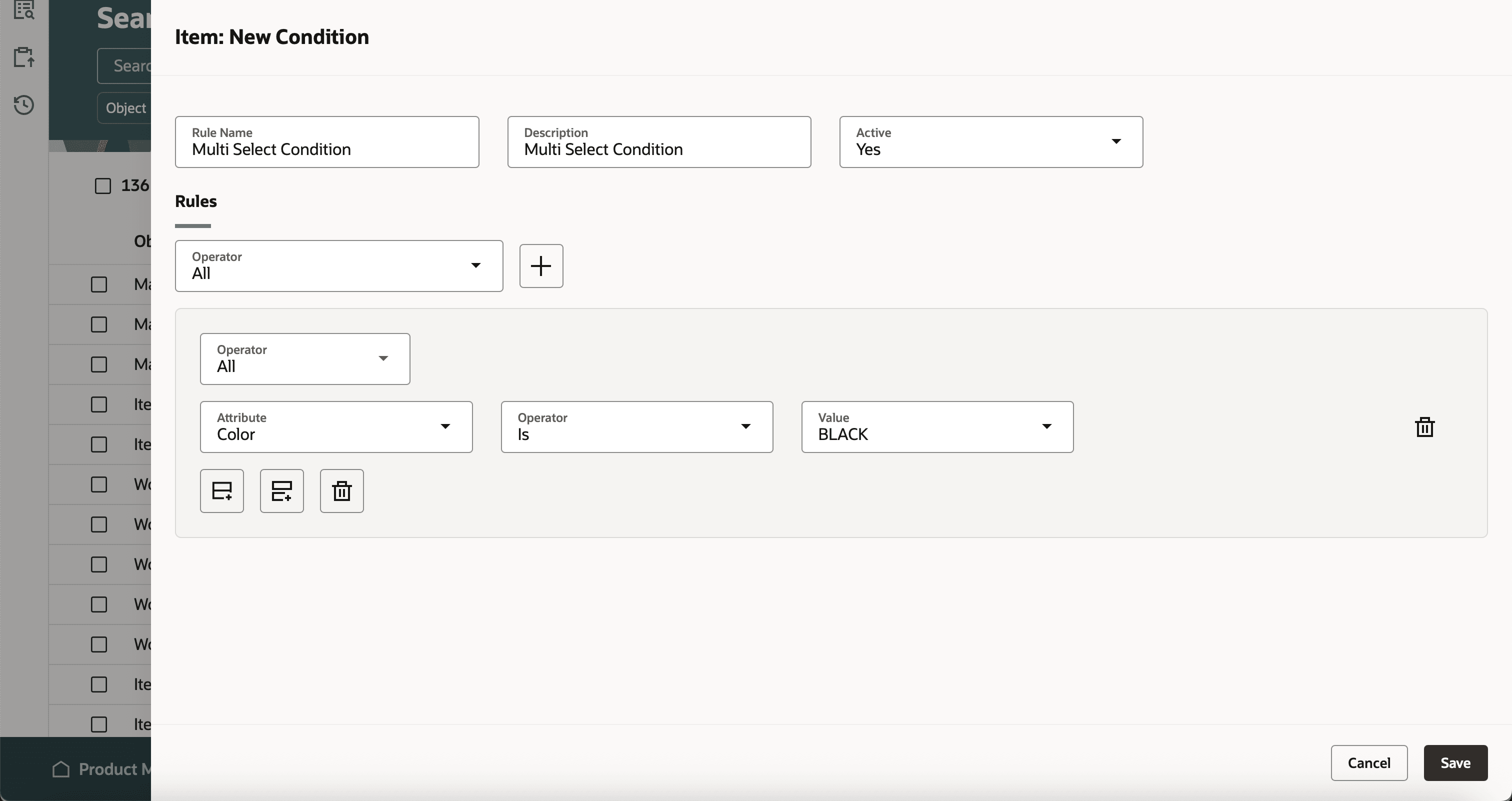 品目の新しい条件での複数選択属性の名前付き色