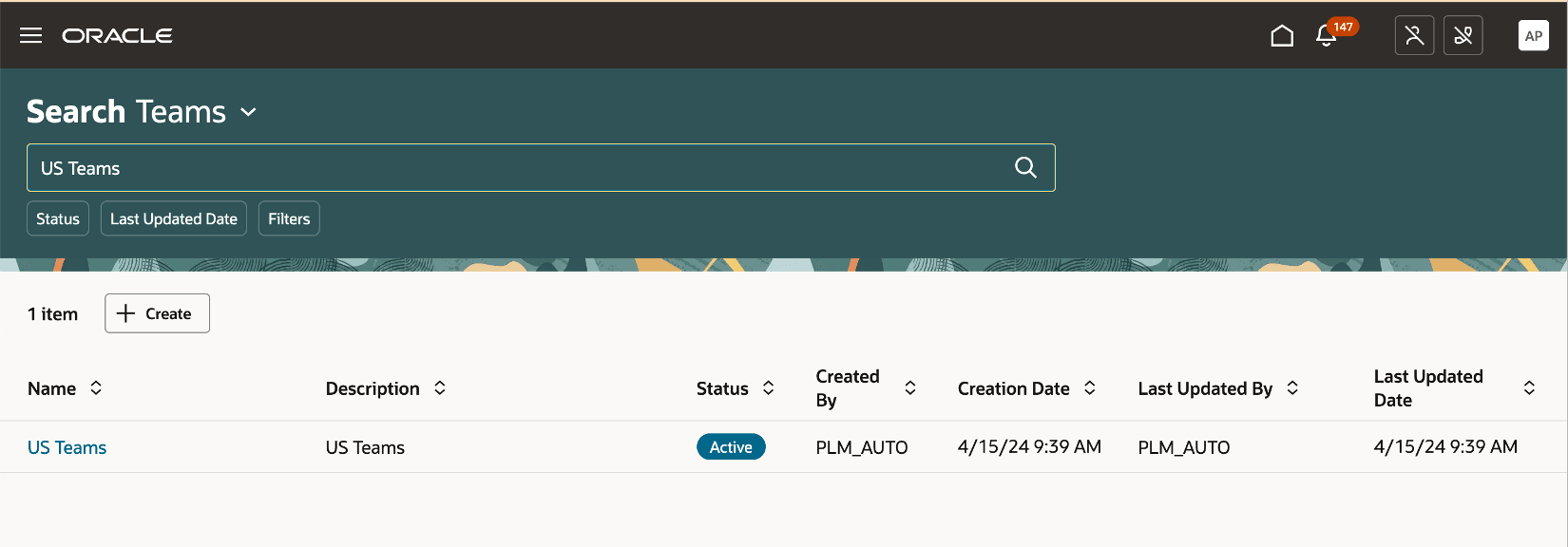 チームの検索ページ