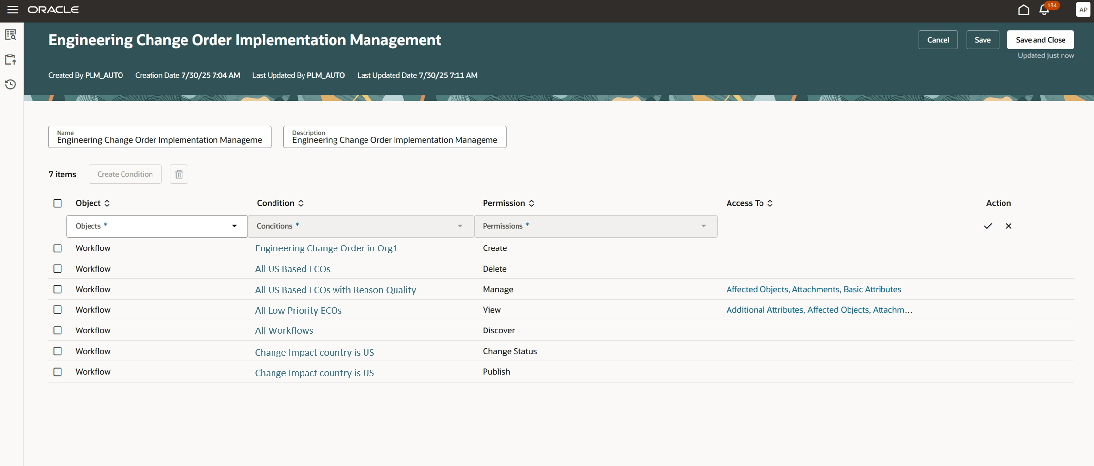 ワークフローに適用可能なすべての権限を表示する新規権限セット・ページ