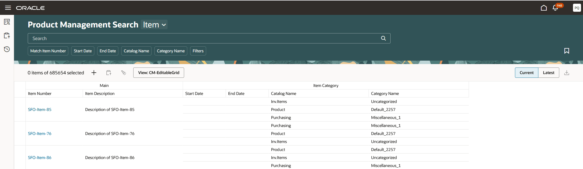 1対多属性値がある品目