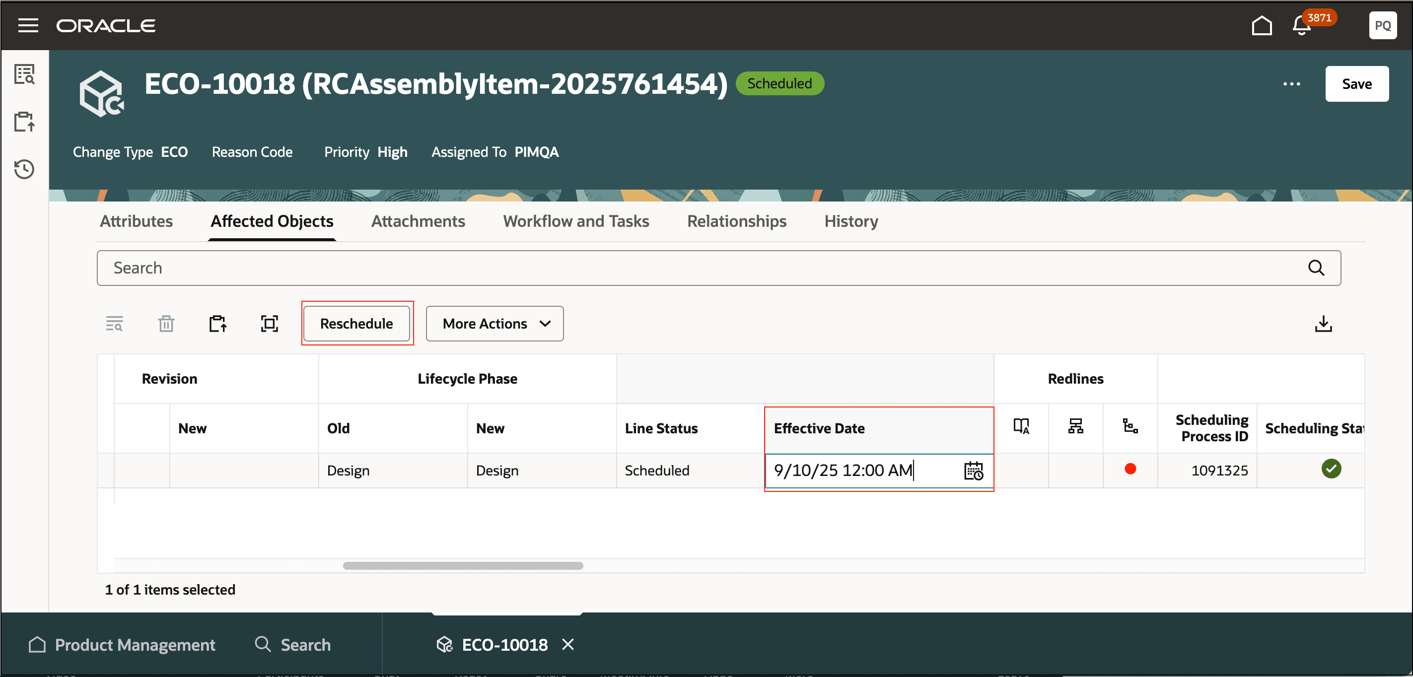 変更明細を再スケジュールします。