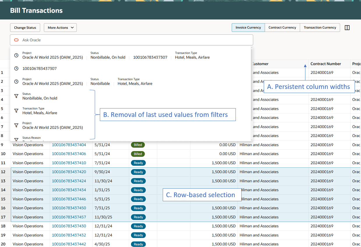 25Dユーザー・エクスペリエンスの改善が強調表示された「請求トランザクション」ページ
