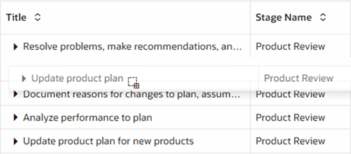 ステージ内のアクティビティ行のドラッグ・アンド・ドロップ
