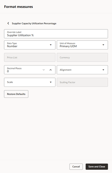 書式メジャー・ドロワーでの表示属性の編集